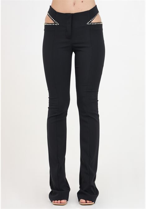 Black women's trousers with cut out detail with golden applications PATRIZIA PEPE | 8P0603/A6F5K103